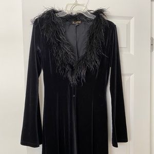 Velvet (stretchy) and boa fur long duster jacket